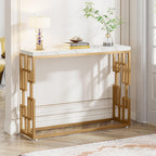 Modern Console Table for Entryway, 42.5-Inch Behind Sofa Table with Faux Marble Tabletop, Engineered Wood Entry Furniture for Hallway, Foyer, Living Room, Easy Assembly, White and Gold