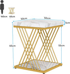 Square Side Table White Gold End Table 2-Tier Modern Small Bedside Accent Tables with Storage for Couch, Sofa Chairside Tables with Metal Frame for Living Room