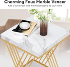 Square Side Table White Gold End Table 2-Tier Modern Small Bedside Accent Tables with Storage for Couch, Sofa Chairside Tables with Metal Frame for Living Room