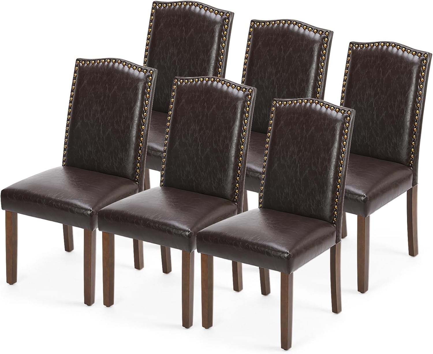 Dining Chairs Set of 6, Moden PU Leather Kitchen Table Chairs with Wooden Legs and Padded Seat for Dining Room/Kitchen