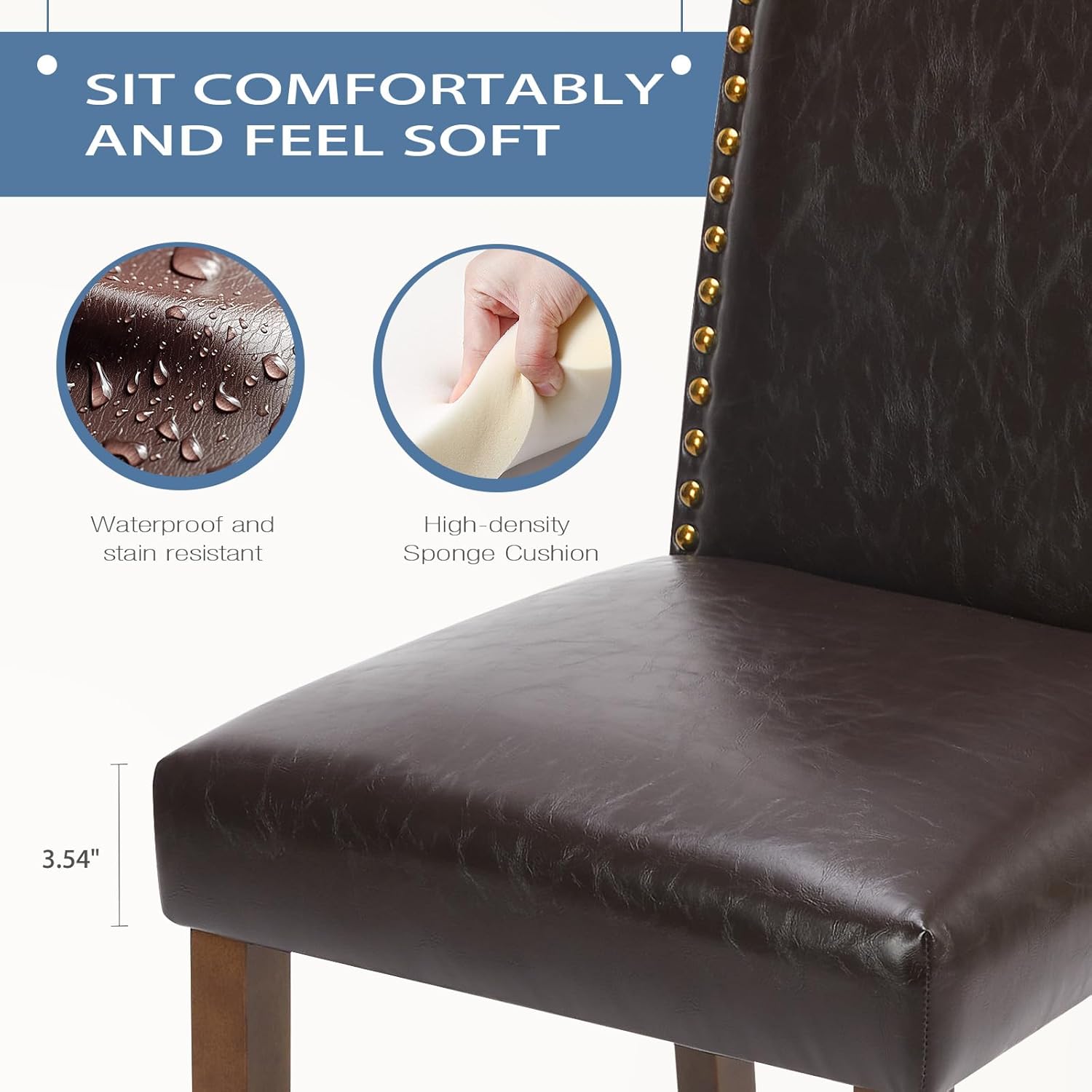 Dining Chairs Set of 6, Moden PU Leather Kitchen Table Chairs with Wooden Legs and Padded Seat for Dining Room/Kitchen