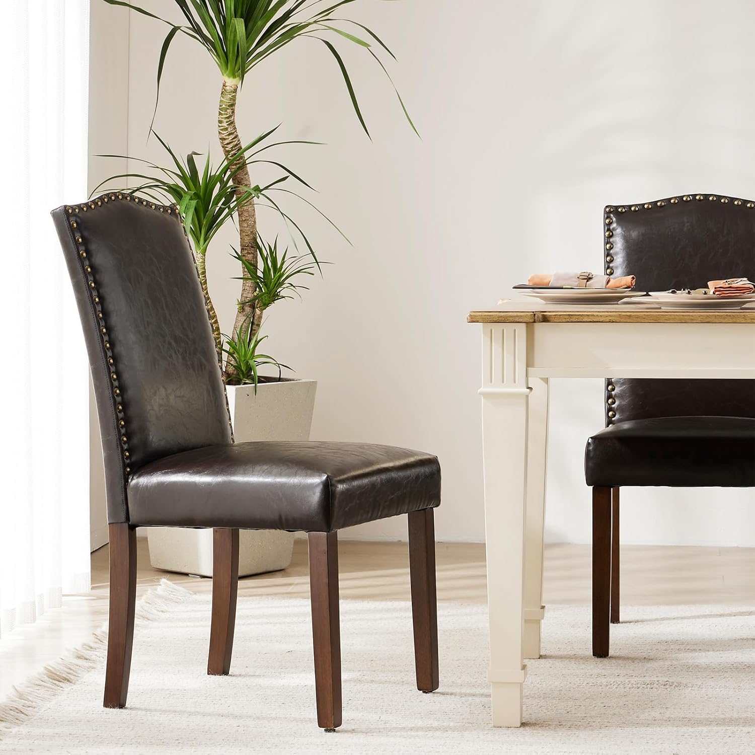 Dining Chairs Set of 6, Moden PU Leather Kitchen Table Chairs with Wooden Legs and Padded Seat for Dining Room/Kitchen