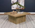 Square Coffee Table with Plinth Base, Geometric Design and Transitional Style