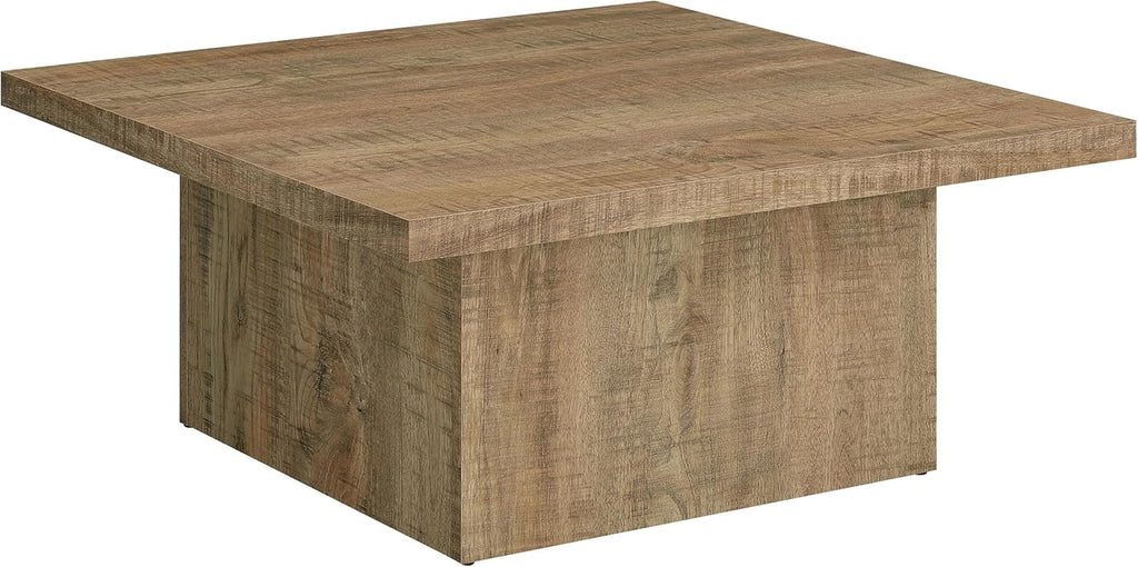 Square Coffee Table with Plinth Base, Geometric Design and Transitional Style