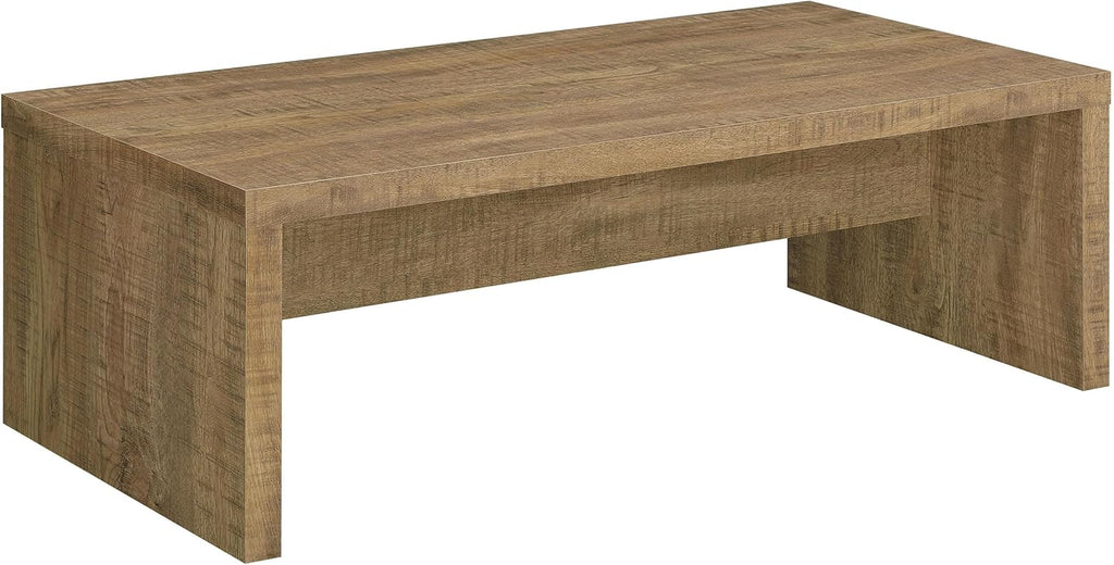 Wooden Coffee Table w/ Side Panels & Center Brace, Mango Wood - Modern Rectangular Living Room and Bedroom Furniture for House and Apartment