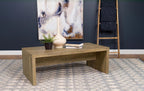 Wooden Coffee Table w/ Side Panels & Center Brace, Mango Wood - Modern Rectangular Living Room and Bedroom Furniture for House and Apartment