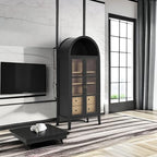 Modern Farmhouse 71 Inch Tall Arched Storage Display Cabinet in Black Oak