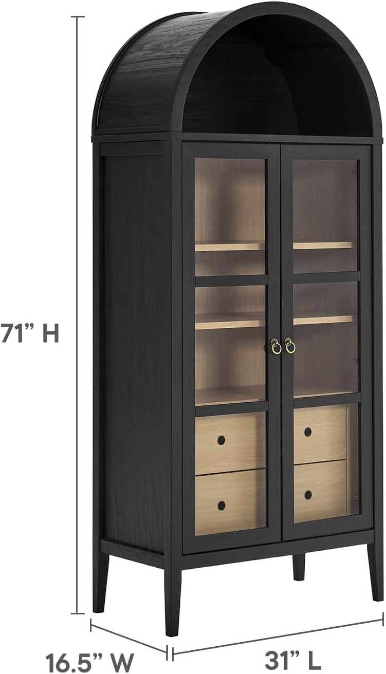 Modern Farmhouse 71 Inch Tall Arched Storage Display Cabinet in Black Oak