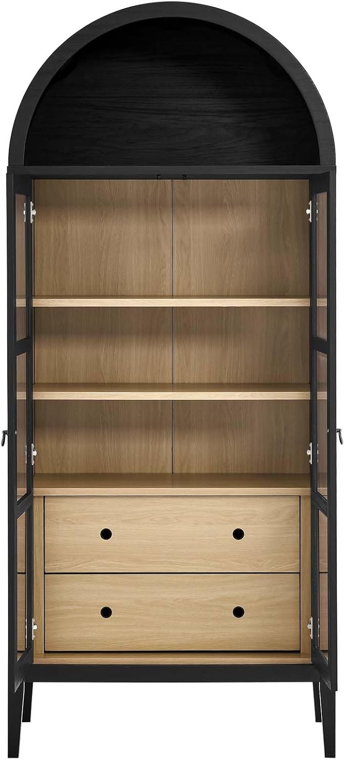 Modern Farmhouse 71 Inch Tall Arched Storage Display Cabinet in Black Oak