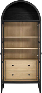 Modern Farmhouse 71 Inch Tall Arched Storage Display Cabinet in Black Oak