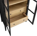 Modern Farmhouse 71 Inch Tall Arched Storage Display Cabinet in Black Oak