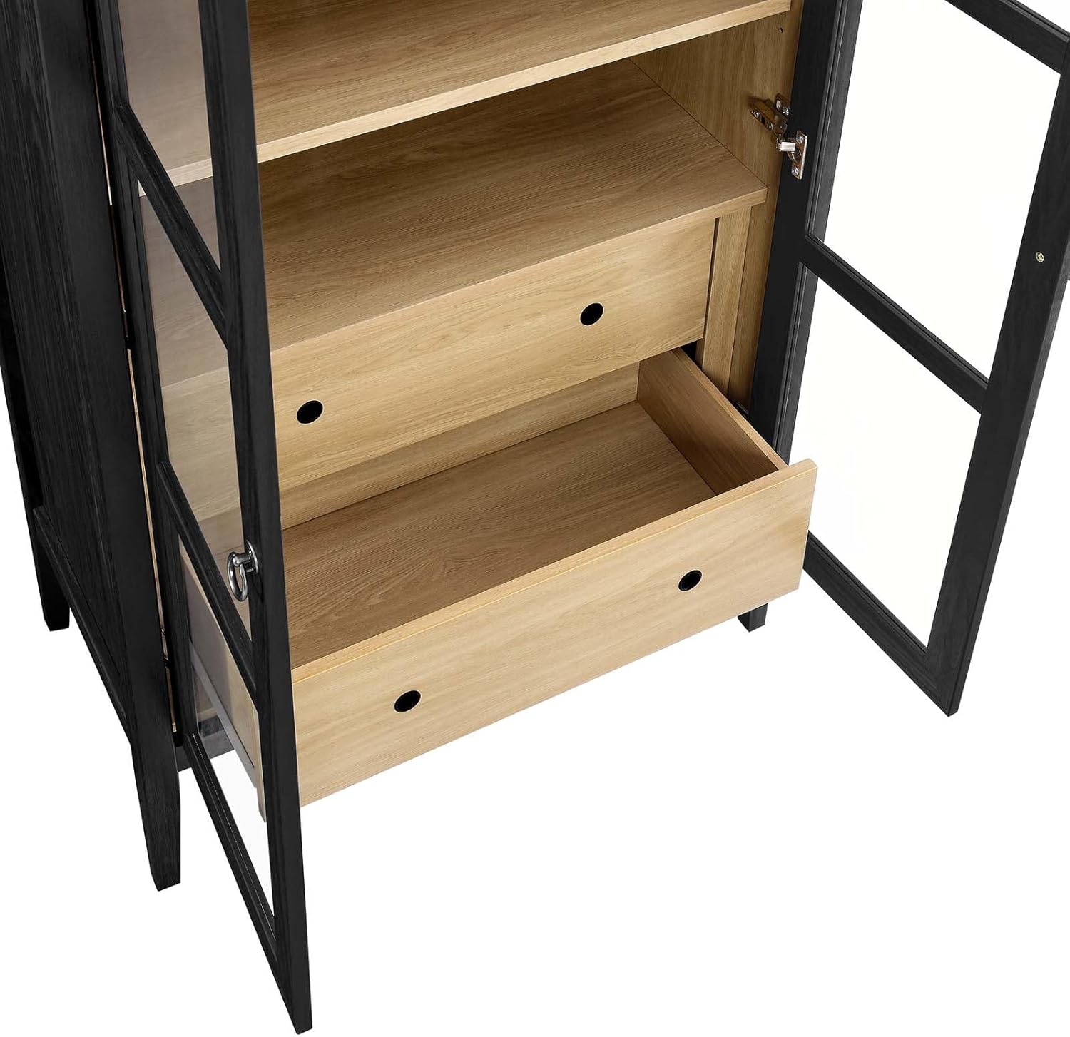 Modern Farmhouse 71 Inch Tall Arched Storage Display Cabinet in Black Oak