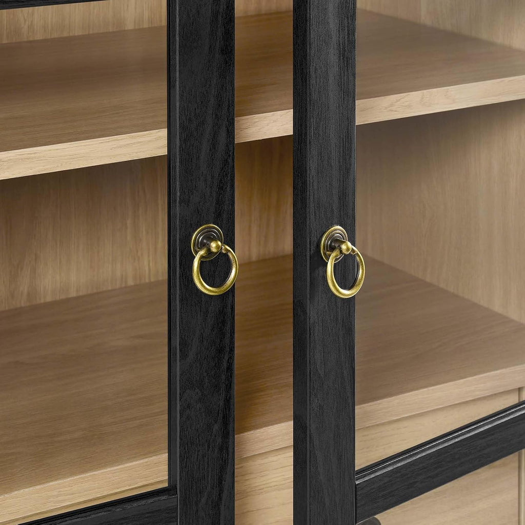 Modern Farmhouse 71 Inch Tall Arched Storage Display Cabinet in Black Oak