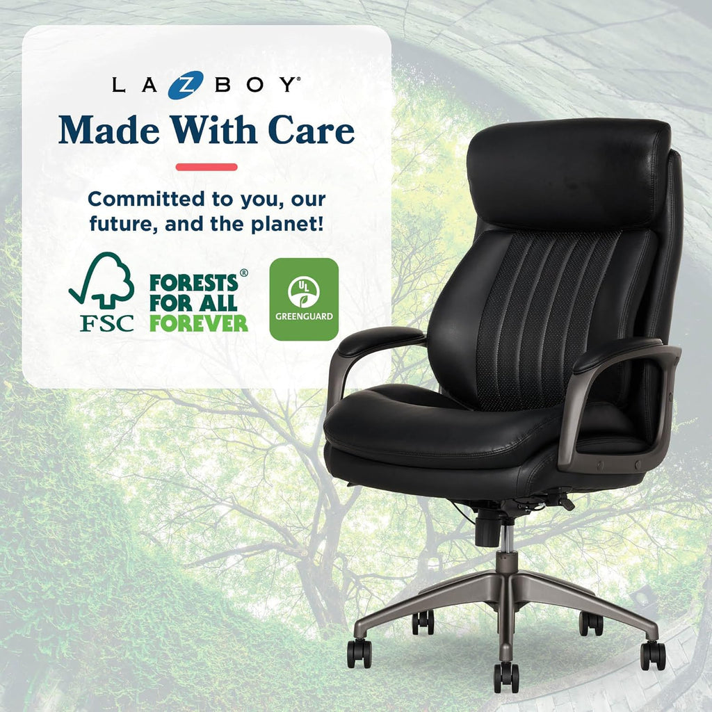 La-Z-Boy Nova Executive Office Chair - Ergonomic High Back Desk Chair with AIR Lumbar Support - Comfortable Computer Chair for Home Office - Vegan Leather - Black