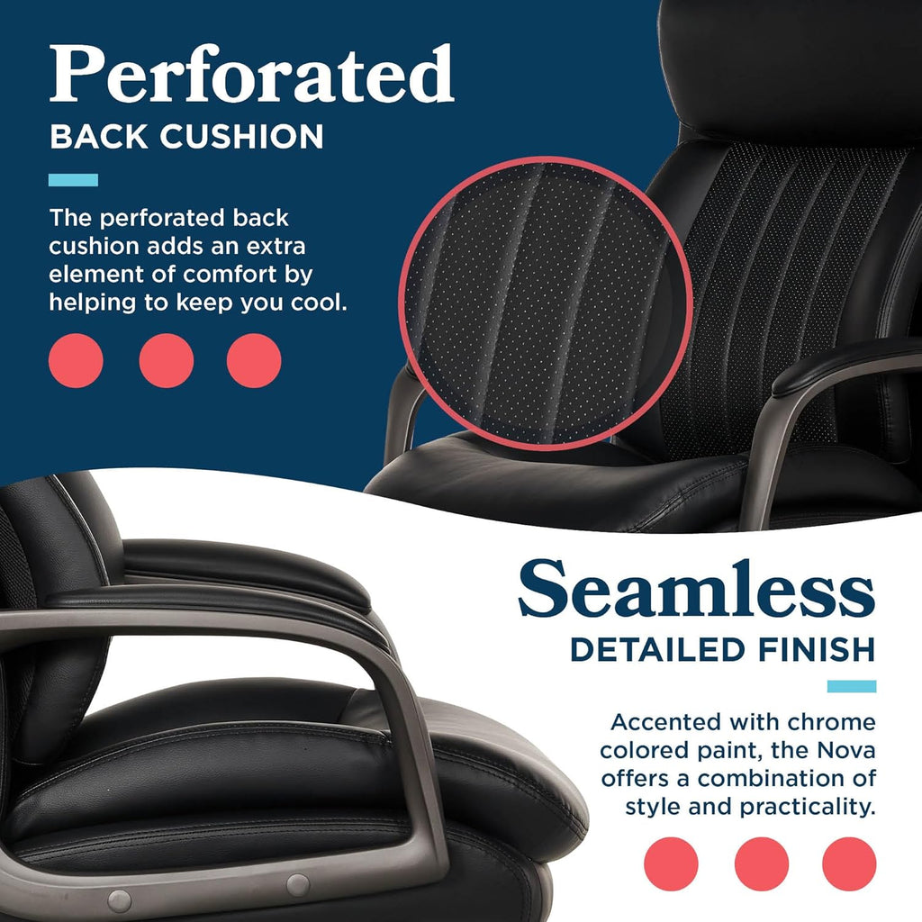 La-Z-Boy Nova Executive Office Chair - Ergonomic High Back Desk Chair with AIR Lumbar Support - Comfortable Computer Chair for Home Office - Vegan Leather - Black