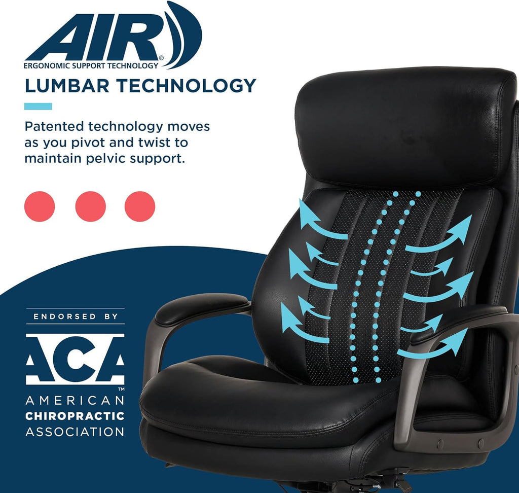 La-Z-Boy Nova Executive Office Chair - Ergonomic High Back Desk Chair with AIR Lumbar Support - Comfortable Computer Chair for Home Office - Vegan Leather - Black