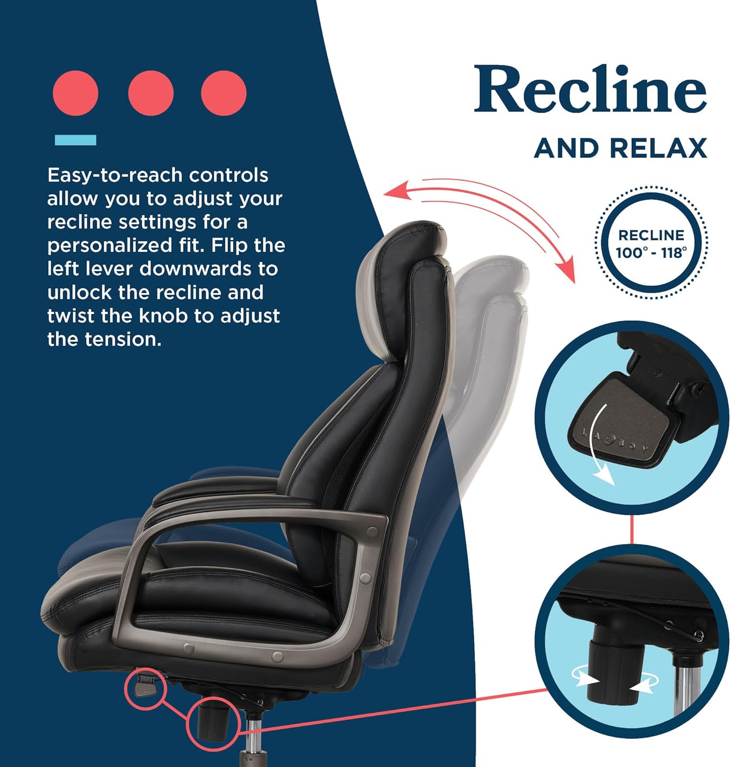 La-Z-Boy Nova Executive Office Chair - Ergonomic High Back Desk Chair with AIR Lumbar Support - Comfortable Computer Chair for Home Office - Vegan Leather - Black