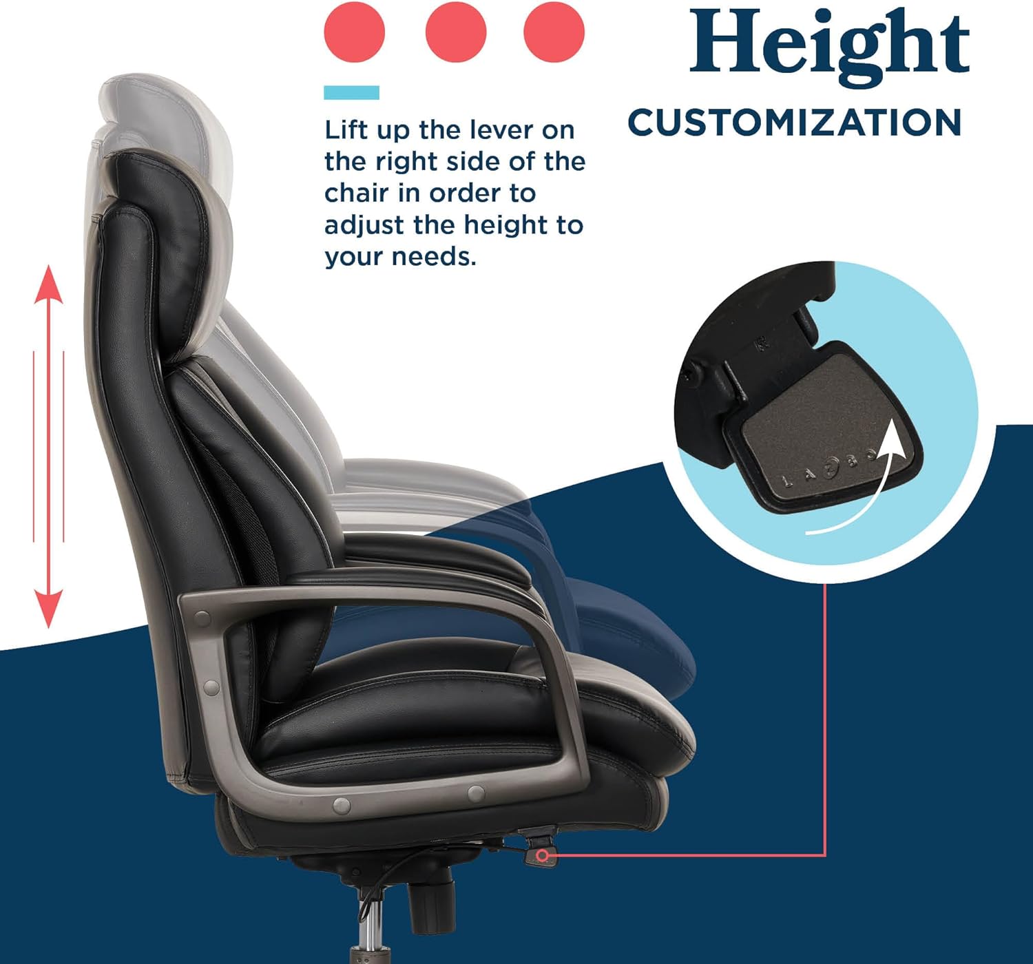 La-Z-Boy Nova Executive Office Chair - Ergonomic High Back Desk Chair with AIR Lumbar Support - Comfortable Computer Chair for Home Office - Vegan Leather - Black