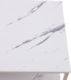 White Marble Veneer Coffee Table, 2 Tier Rectangular Coffee Table with Gold Frame Contemporary Center Table Waiting Area Table Sofa End Table for Living Room