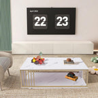 White Marble Veneer Coffee Table, 2 Tier Rectangular Coffee Table with Gold Frame Contemporary Center Table Waiting Area Table Sofa End Table for Living Room