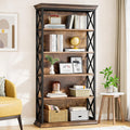 6-Tier Bookcase, 71 Inches Industrial Bookshelves and Bookcases, Floor Standing 5 Shelf Display Storage Shelves Tall Bookcase for Home Office, Living Room, Bed Room, Brown and Black