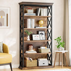 6-Tier Bookcase, 71 Inches Industrial Bookshelves and Bookcases, Floor Standing 5 Shelf Display Storage Shelves Tall Bookcase for Home Office, Living Room, Bed Room, Brown and Black