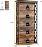 6-Tier Bookcase, 71 Inches Industrial Bookshelves and Bookcases, Floor Standing 5 Shelf Display Storage Shelves Tall Bookcase for Home Office, Living Room, Bed Room, Brown and Black
