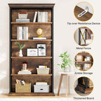 6-Tier Bookcase, 71 Inches Industrial Bookshelves and Bookcases, Floor Standing 5 Shelf Display Storage Shelves Tall Bookcase for Home Office, Living Room, Bed Room, Brown and Black