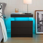Bedside Table with 2 Drawers, LED Nightstand Wooden Cabinet Unit with LED Lights for Bedroom, End Table Side Table for Bedroom Living Room
