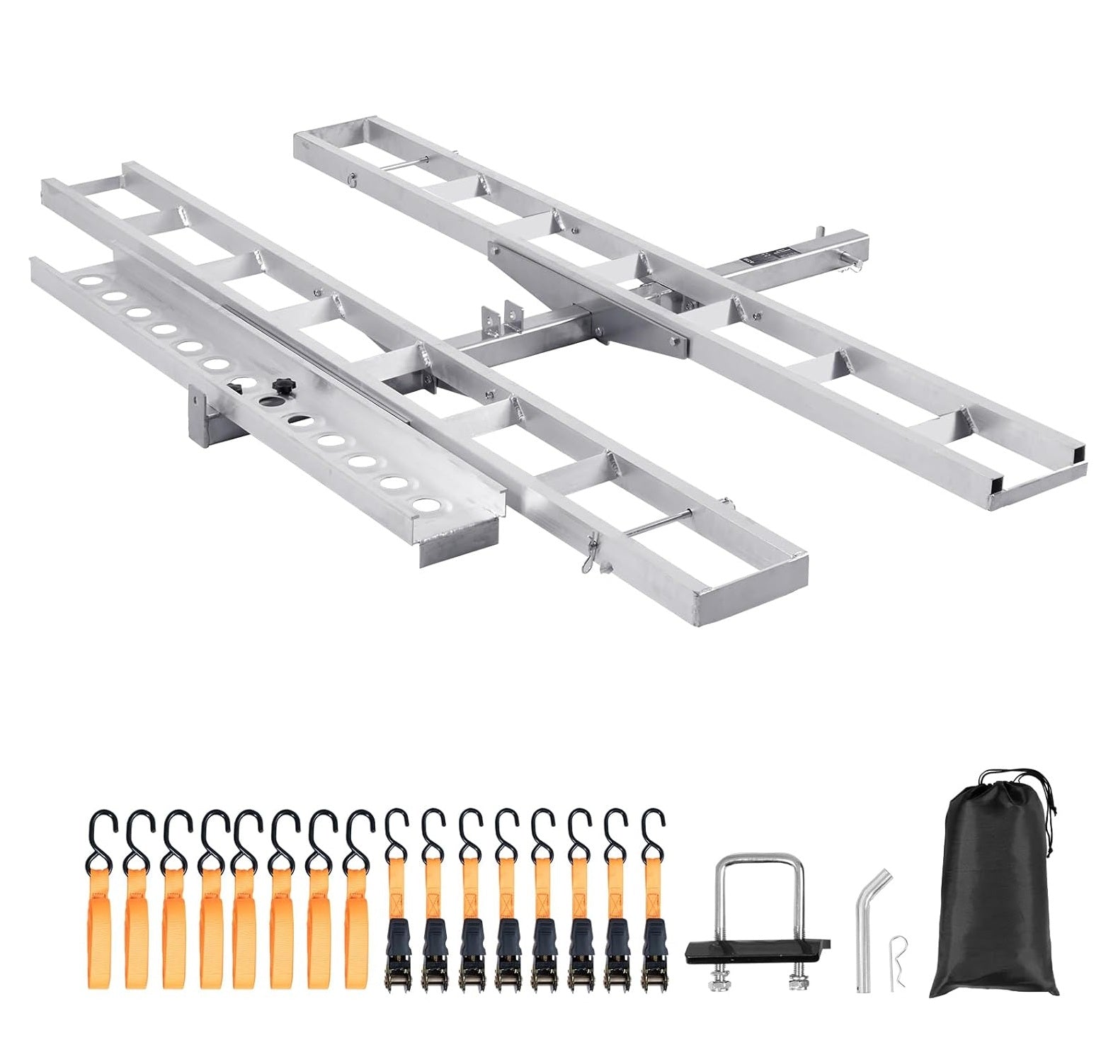 Motorcycle Carrier, 2-Bike 600 LBS Aluminum Motorcycle Carrier Hitch Mount, Loading Ramp, Scooter Dirt Bike Trailer Hauler, Ratchet Straps and Stabilizer, for Car, Truck with 2" Hitch Receiver