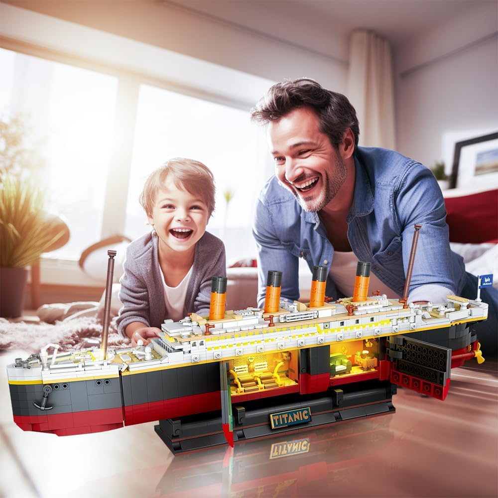 Titanic Building Set with Light, 2 in 1 Titanic Ship 3.6mm Mini Building Block 1883 PCS, Ship Model with Glacier Display Stand, Building Brick Toy Gift for Adults Teens Boys Girls 10 11 12+