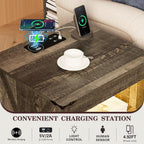 Farmhouse LED Nightstand with Gun Drawer & Invisible Lock, Modern Bedside Table with Human Sensor Design, Rustic Side Table with Wireless Charging