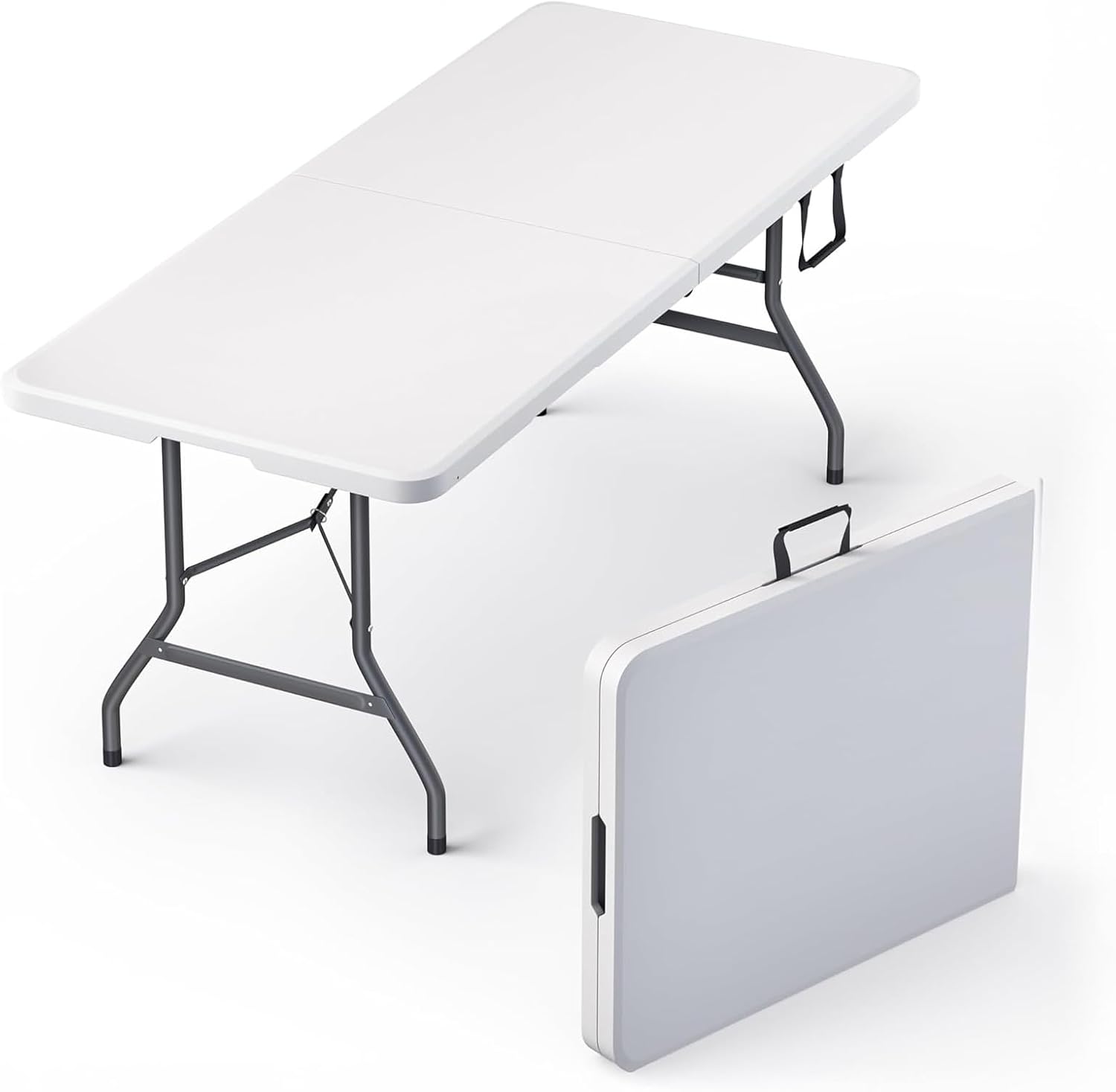 6 Feet Foldable Table with Built in Handle & Steel Legs | 6FT Heavy Duty Folding Portable | Perfect for Party, Dining, Wedding, Events, Picnic Indoor, Outdoor, Camping, Utility, Folding