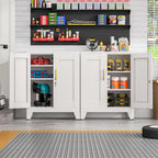 36" Metal Floor Storage Cabinet, Locked Steel Storage Cabinets with 2 Doors and 2 Adjustable Shelves, White Kitchen Cabinet, Freestanding Cabinet