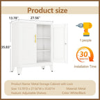 36" Metal Floor Storage Cabinet, Locked Steel Storage Cabinets with 2 Doors and 2 Adjustable Shelves, White Kitchen Cabinet, Freestanding Cabinet