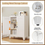 36" Metal Floor Storage Cabinet, Locked Steel Storage Cabinets with 2 Doors and 2 Adjustable Shelves, White Kitchen Cabinet, Freestanding Cabinet
