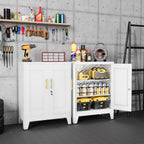 36" Metal Floor Storage Cabinet, Locked Steel Storage Cabinets with 2 Doors and 2 Adjustable Shelves, White Kitchen Cabinet, Freestanding Cabinet