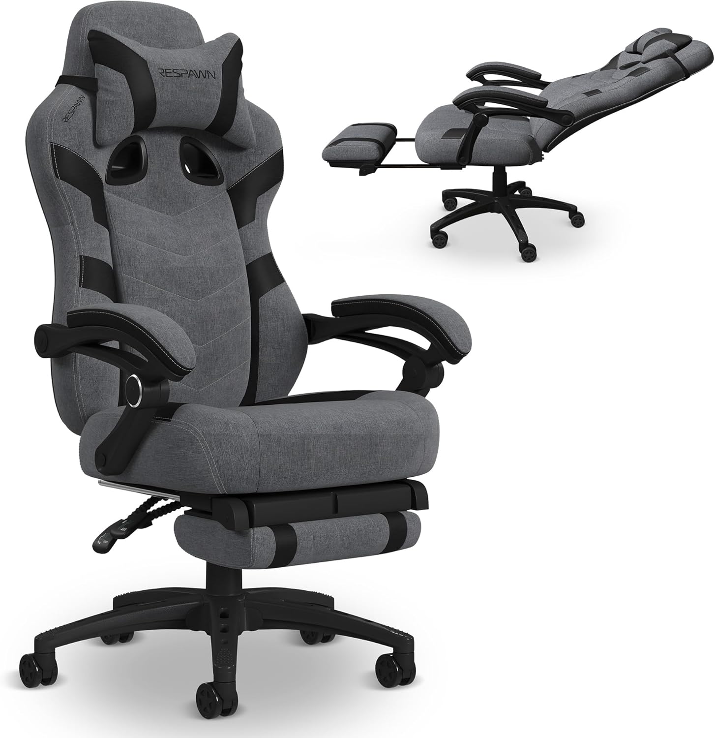 Pro Gaming Chair - Gaming Chair with Footrest, Reclining Gaming Chair, Video Gaming Computer Desk Chair, Adjustable Desk Chair, Gaming Chairs for Adults with Headrest Pillow - Grey Fabric