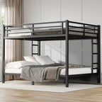 Queen Over Queen Bunk Bed, Metal Bunk Bed Frame Heavy Duty Bunk Beds Loft Bed Frame with Ladder and Guardrail Metal Slats