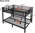 Queen Over Queen Bunk Bed, Metal Bunk Bed Frame Heavy Duty Bunk Beds Loft Bed Frame with Ladder and Guardrail Metal Slats