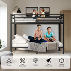Queen Over Queen Bunk Bed, Metal Bunk Bed Frame Heavy Duty Bunk Beds Loft Bed Frame with Ladder and Guardrail Metal Slats