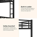 Queen Over Queen Bunk Bed, Metal Bunk Bed Frame Heavy Duty Bunk Beds Loft Bed Frame with Ladder and Guardrail Metal Slats