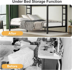 Queen Over Queen Bunk Bed, Metal Bunk Bed Frame Heavy Duty Bunk Beds Loft Bed Frame with Ladder and Guardrail Metal Slats