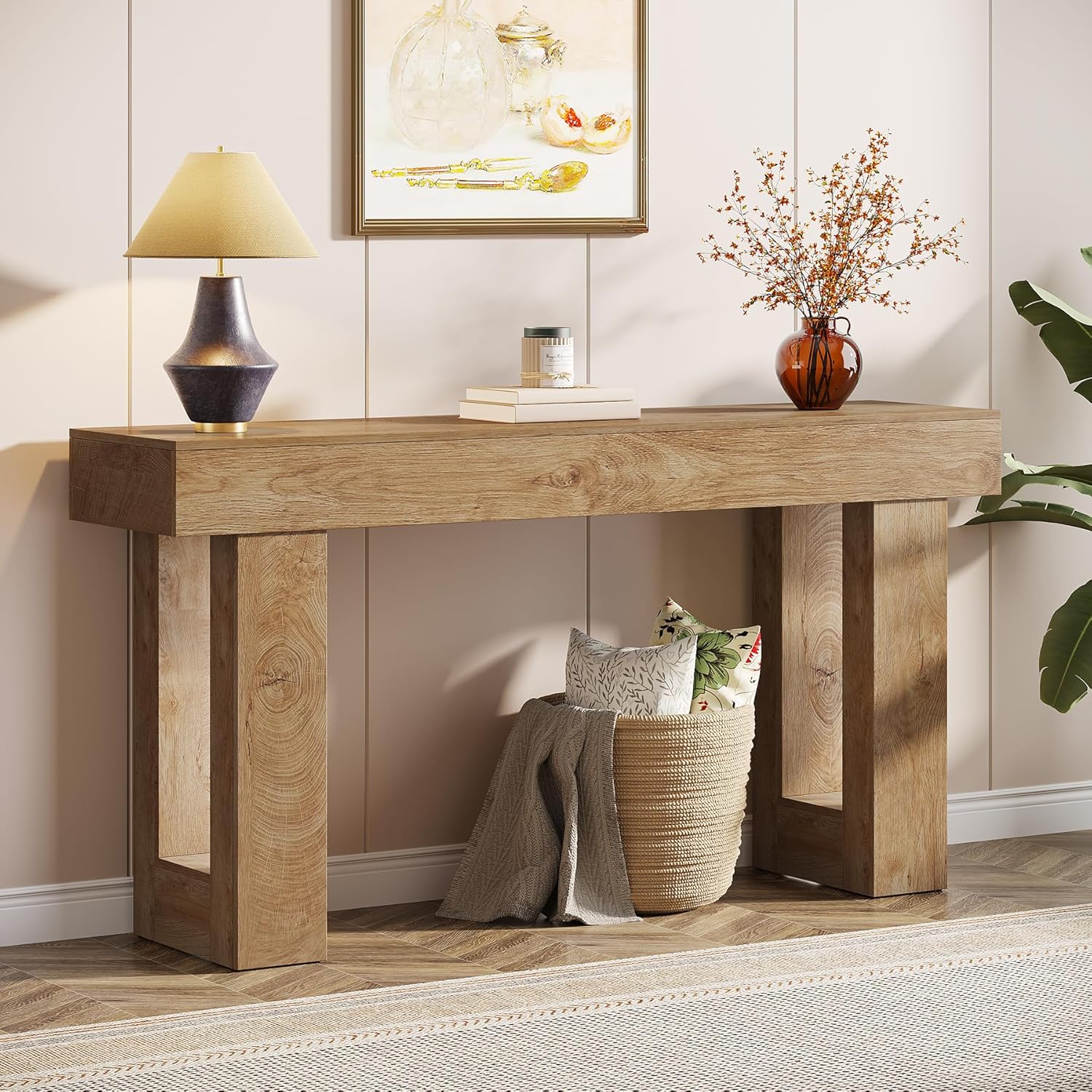 Console Table 63 Inch Wooden Rectangular Sofa Table Behind The Couch Entryway Table