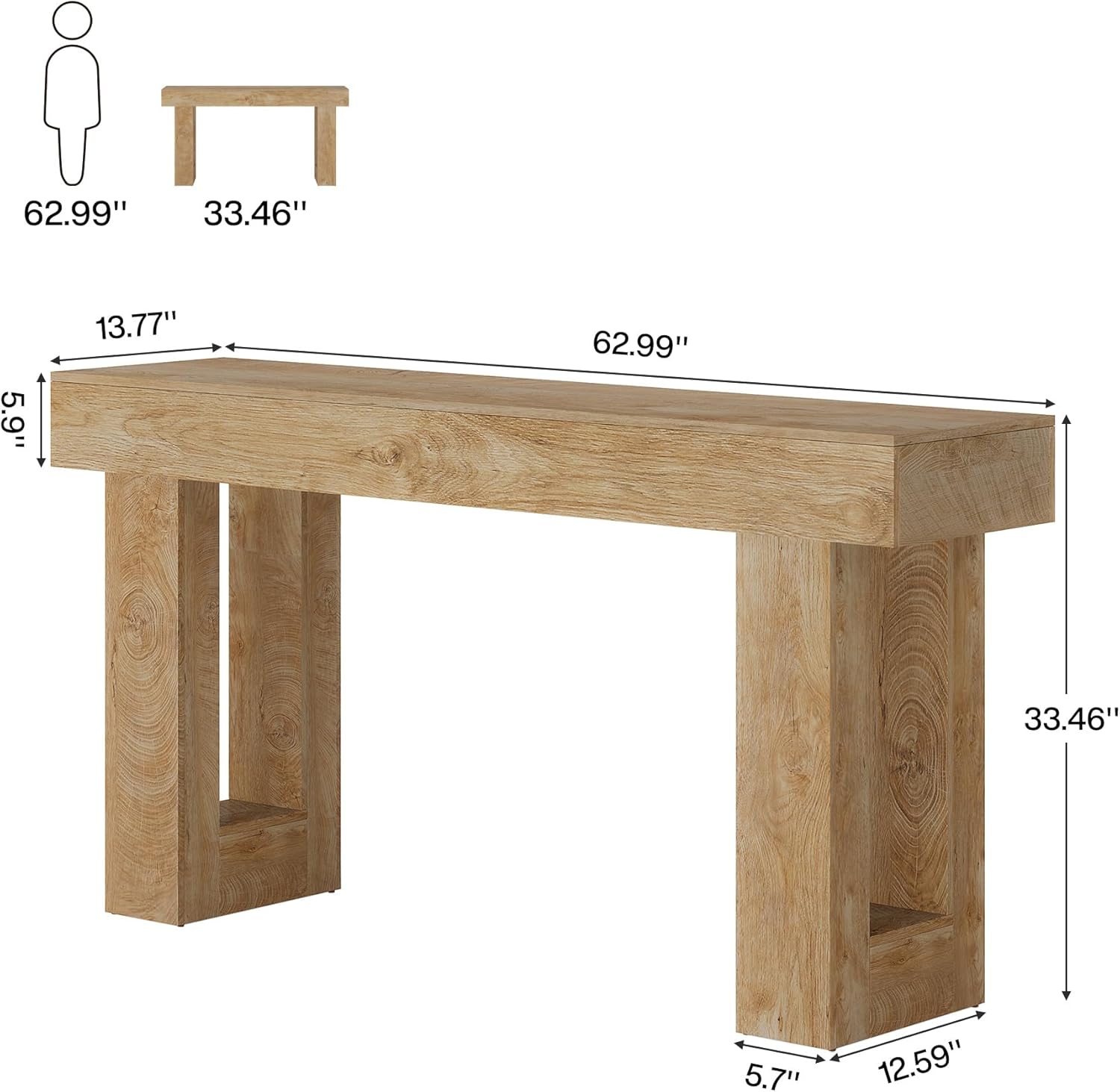 Console Table 63 Inch Wooden Rectangular Sofa Table Behind The Couch Entryway Table