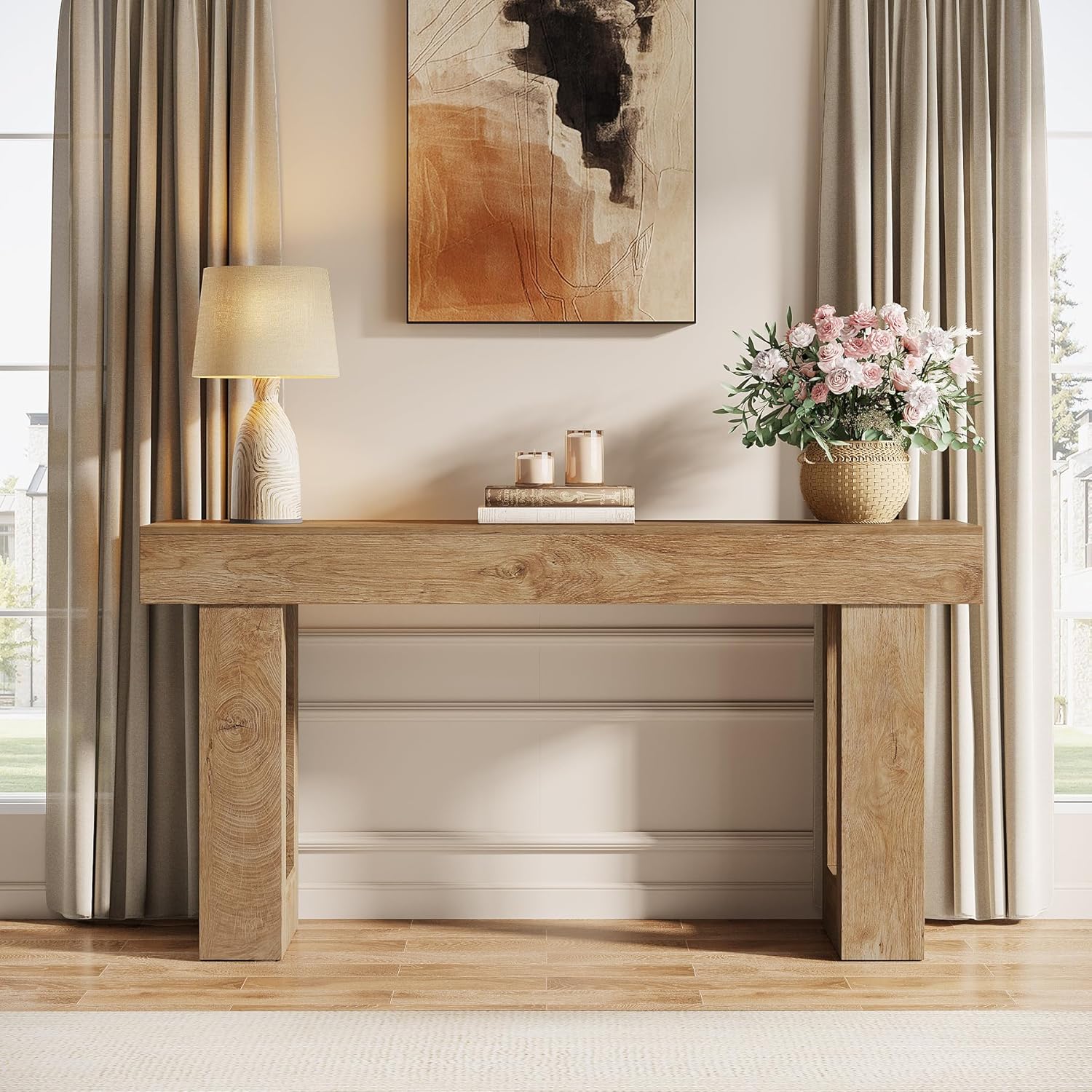 Console Table 63 Inch Wooden Rectangular Sofa Table Behind The Couch Entryway Table