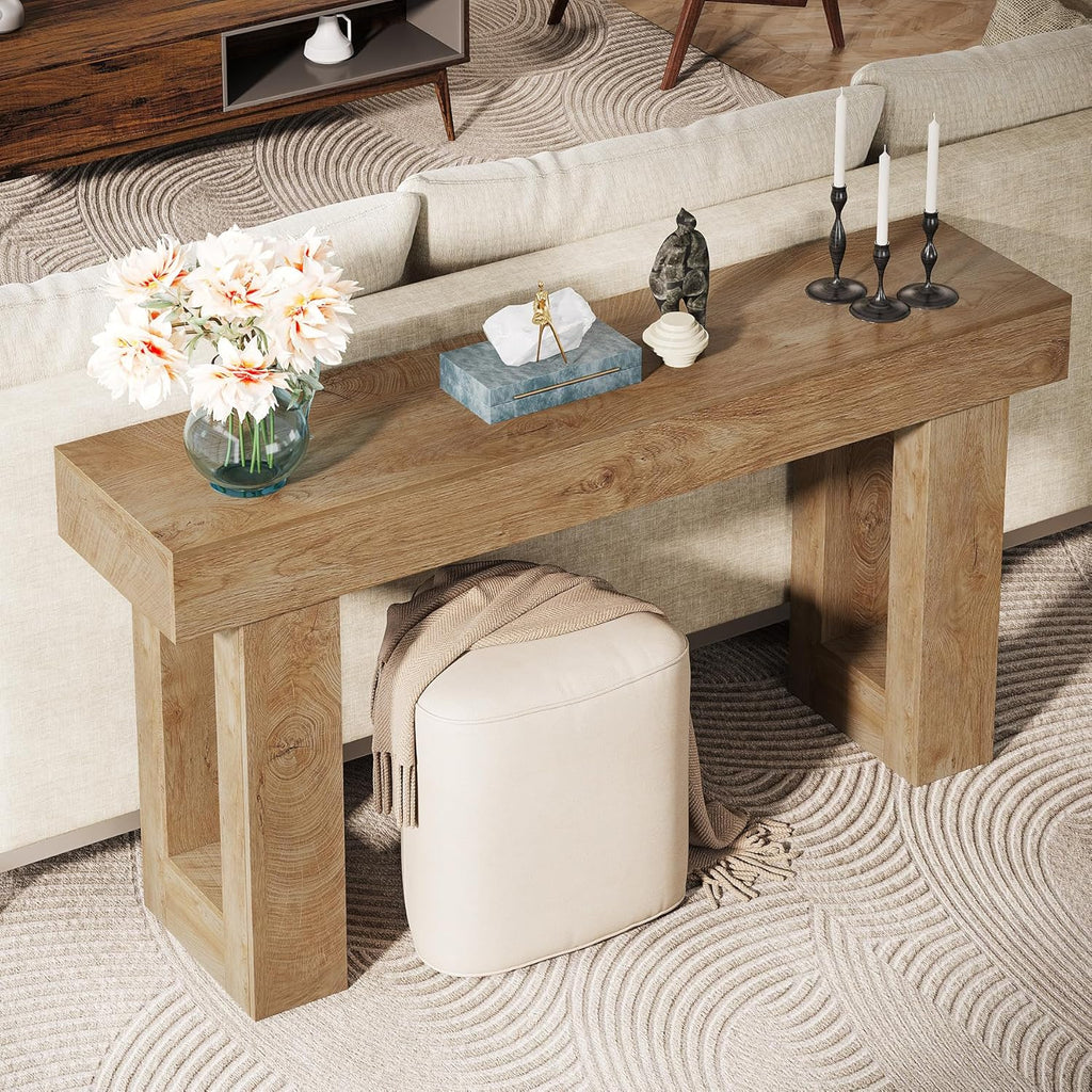 Console Table 63 Inch Wooden Rectangular Sofa Table Behind The Couch Entryway Table