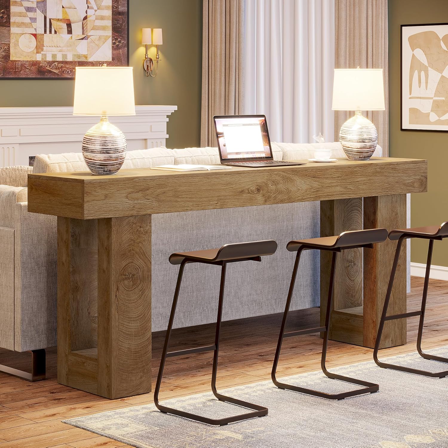 Console Table 63 Inch Wooden Rectangular Sofa Table Behind The Couch Entryway Table