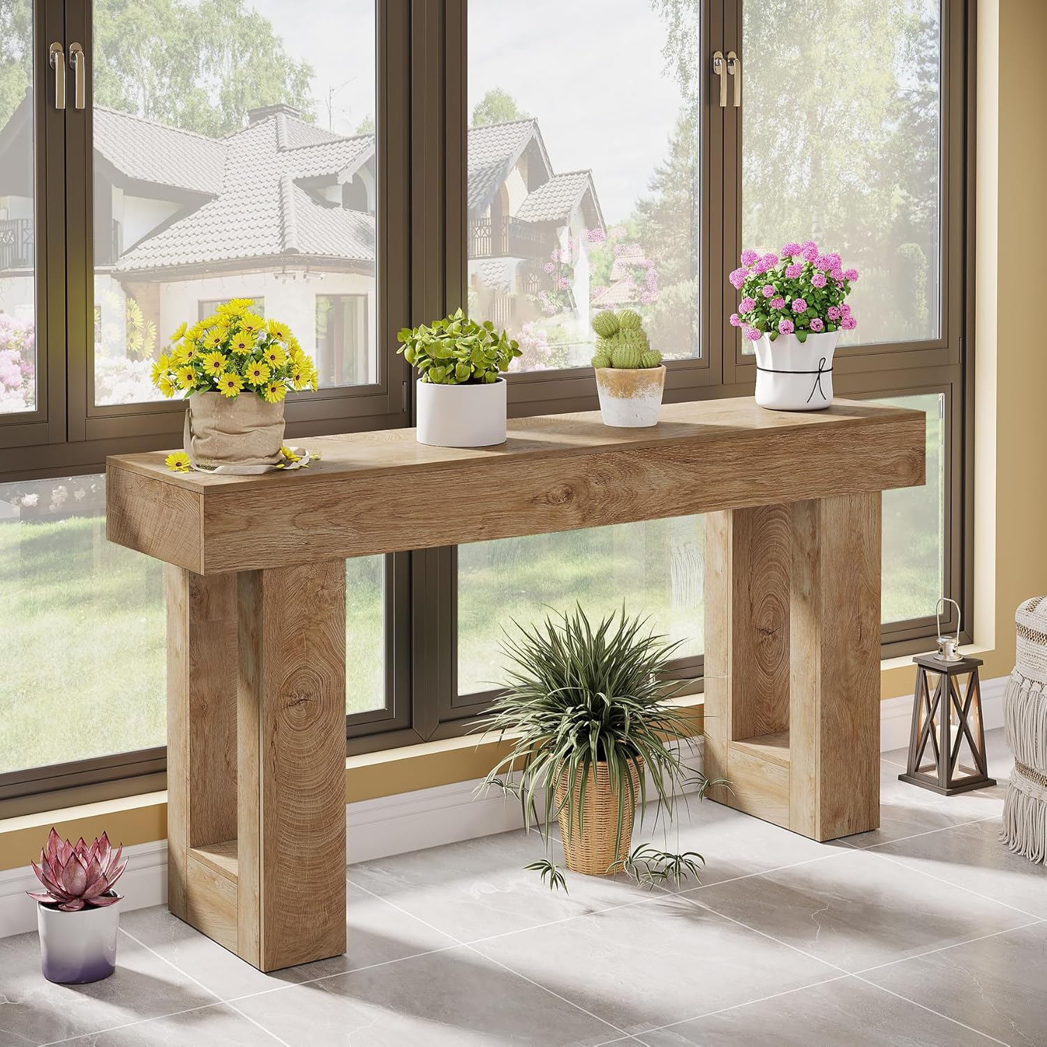 Console Table 63 Inch Wooden Rectangular Sofa Table Behind The Couch Entryway Table