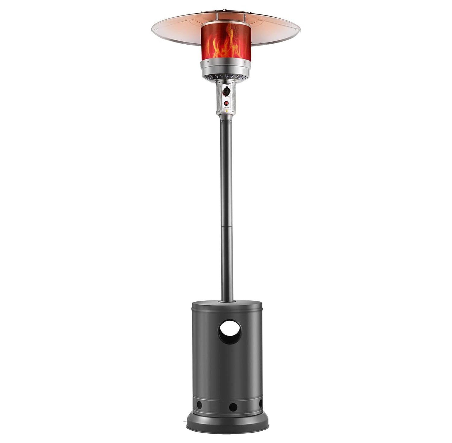 50000BTU Propane Patio Heater for Outdoor Use With Round Table Design, Metal Burner and Wheels - Tall Hammered Flame Heater for Party, Backyard, Garden, Silver Gray